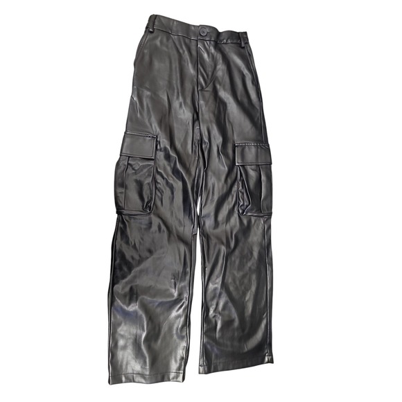 Imperial Faux Leather Cargo Pants Wide Leg Streetwear Black Size S‎ - Picture 2 of 8